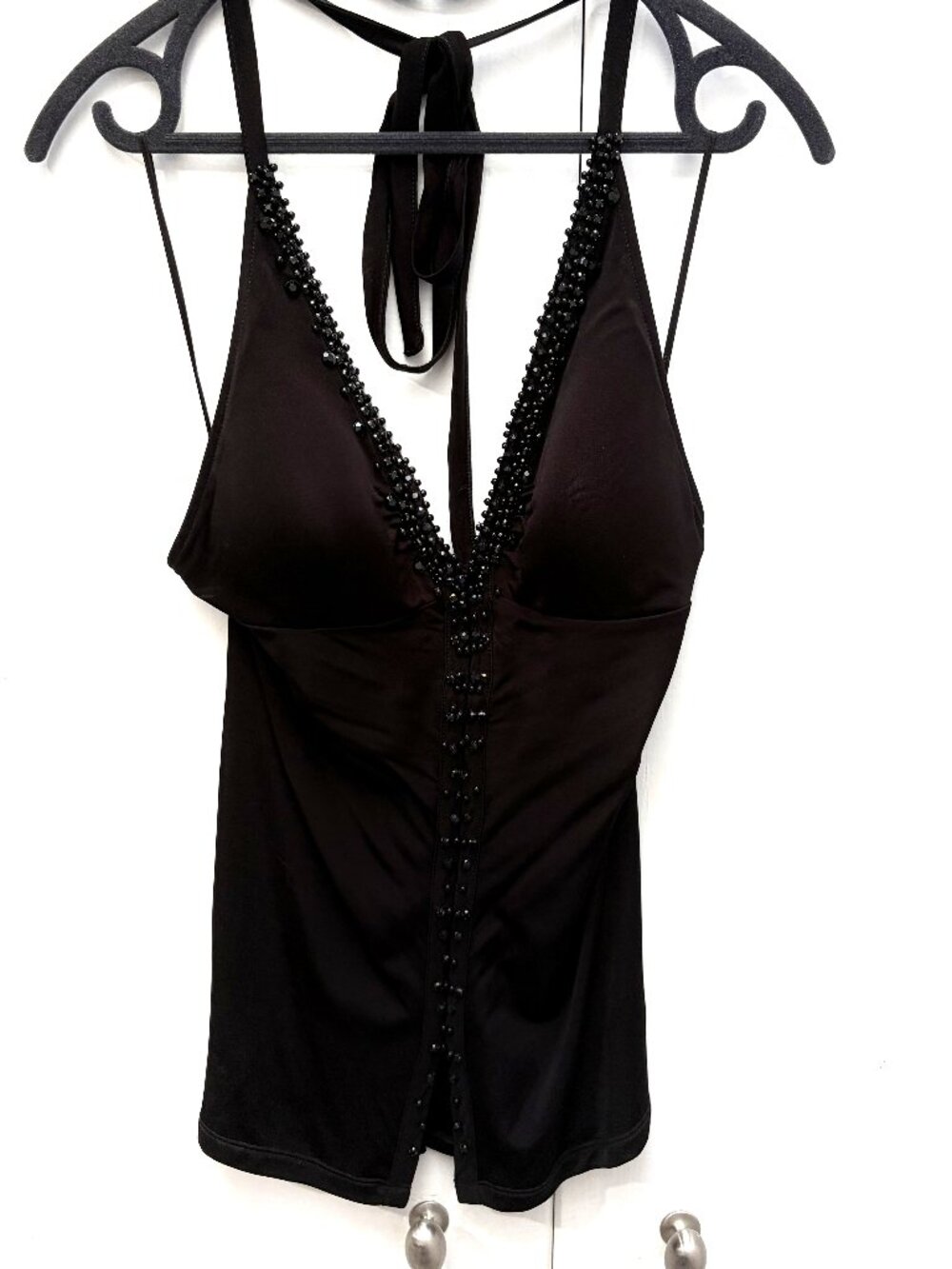 GUESS Black Beaded Halter Party Top S Y2K 2000s - Picture 3 of 9